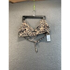 Shade & Shore Women's Light Twist Front Bralette Bikini Top 34DD Zebra Print NWT